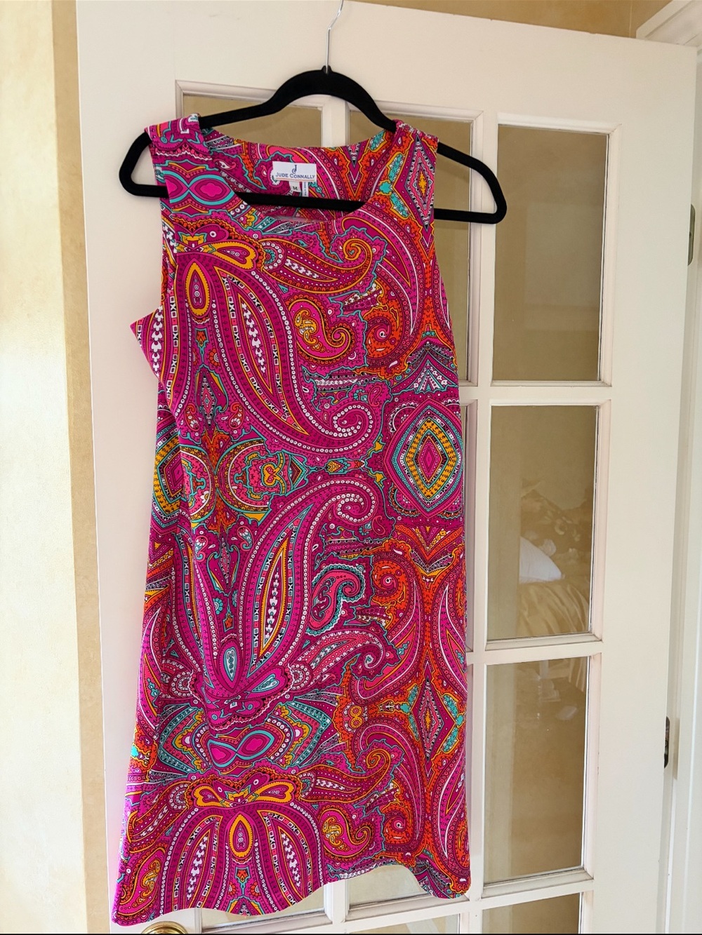 Jude Connally Hot Pink Paisley Sleeveless Shift Dress